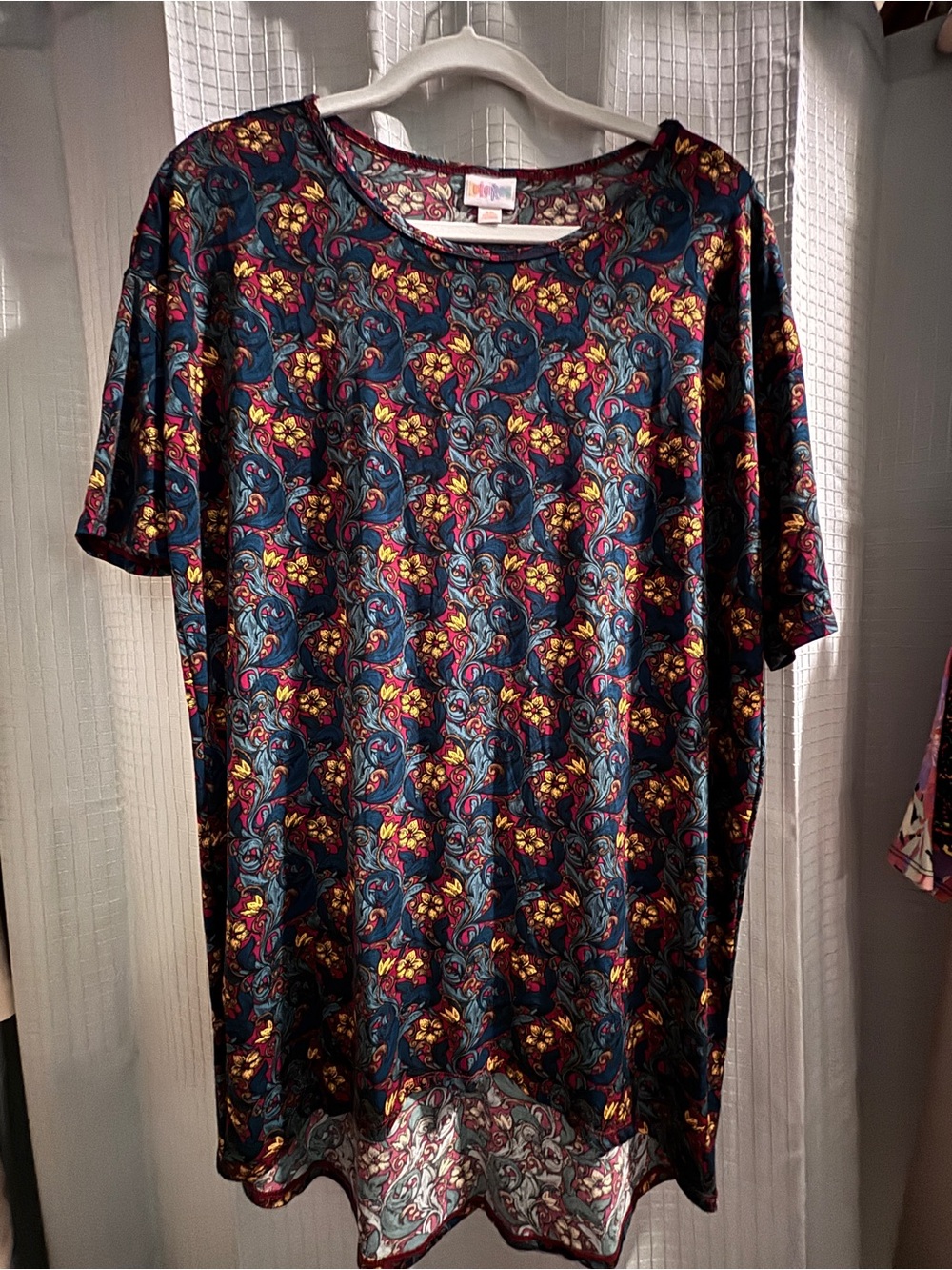 LuLaRoe Navy Multicolor Floral Paisley Short Sleeve Tee